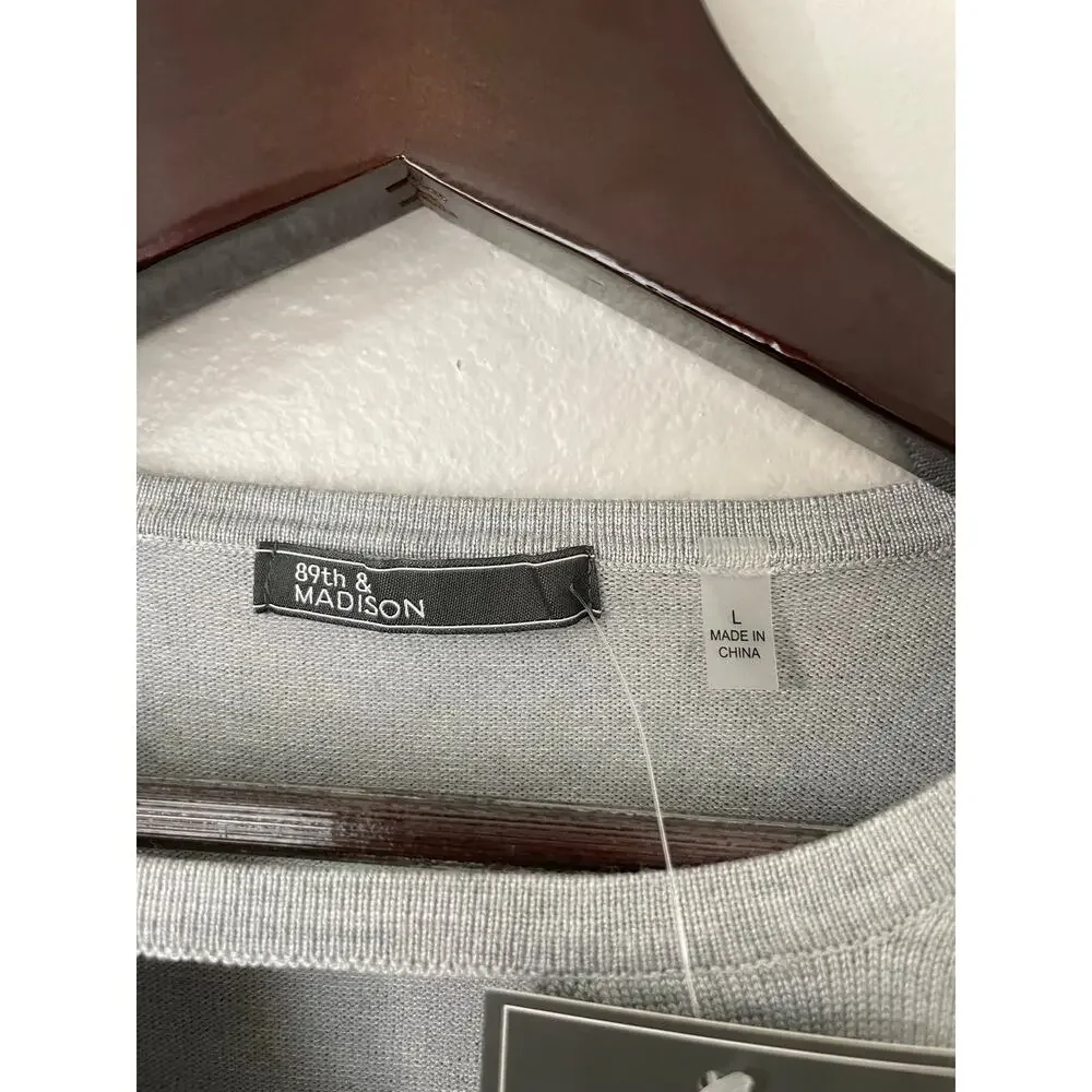 89th & Madison Light Heather Gray Long Sleeve Sweater Size Large NWT
